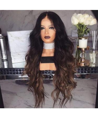 Women s Long Full Head Wigs Natural Curly Wavy Hair Ombre Dark Roots Heat Resistant Synthetic Wig
