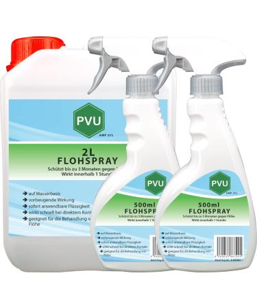 Pvu Flea Spray 2L + 2x500ml - Long-term effect against fleas & animal fleas inside and outside water-based 2 liters + 2x500ml