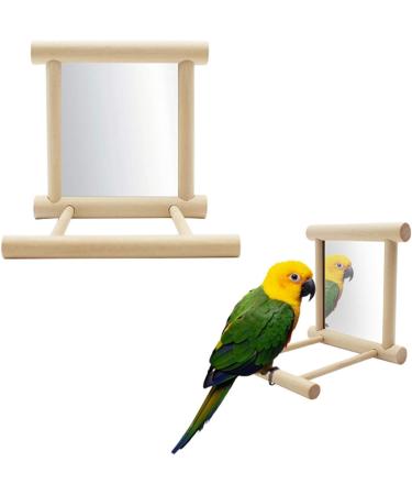 Bogoro Wooden Mirror & Bird Toy - Parrot Cage Accessories Fun Toys and Stylish Wooden Frame - Buy Online on SooperMarket.com