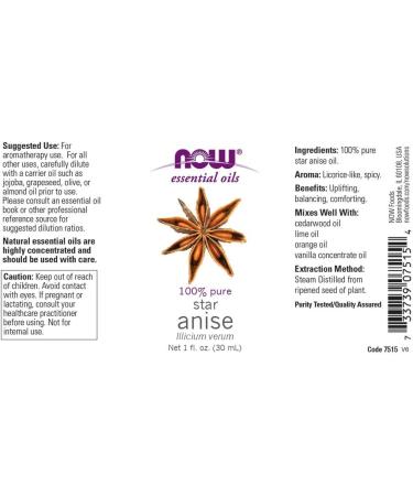 Now Foods Star Anise Essential Oil 1 fl oz (30 ml) - Pure Aromatherapy - Buy Online on SooperMarket.com