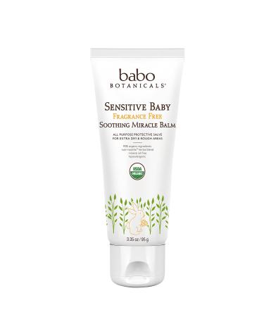 Babo Botanicals Sensitive Baby Fragrance-Free Soothing Miracle Balm - Organic All-Purpose Protective Salve with Sunflower Oil, Olive Oil & Shea Butter - EWG Verified & USDA Certified - 3.35 oz.