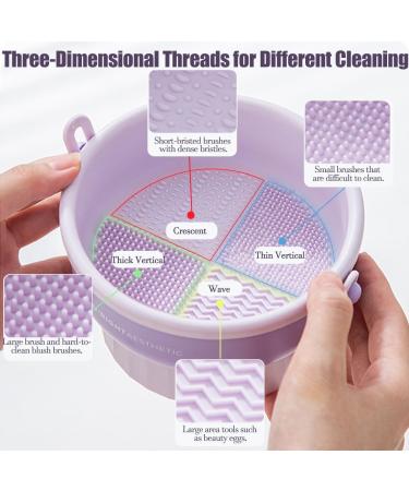 QUKLOGEN 3 in 1 Makeup Brush Cleaning Set Multifunctional Washing Bowl Drying Basket with Handle Silicone Cleaner Mat Removal Cleaner Sponge 150ml/5.12fl.oz Professional Makeup Brush Cleaner Purple - Buy Online on SooperMarket.com