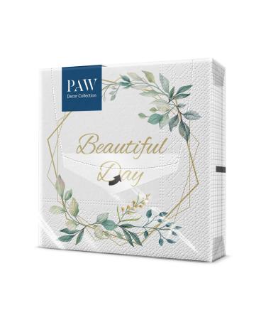 PAW - Napkins 3 -layer (33 x 33 cm) I 20 pieces I perfect for birthdays parties weddings communion and celebrations I paper napkins colorful - leaves frame ornament i Leaves frame