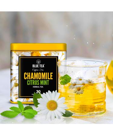 BLUE TEA - Chamomile Citrus Mint Herbal Tea - 30 Tea Bags || CAFFEINE FREE || Vegan - Gluten Free - Non-GMO | Eco-Conscious Tin Packaging - Buy Online on SooperMarket.com