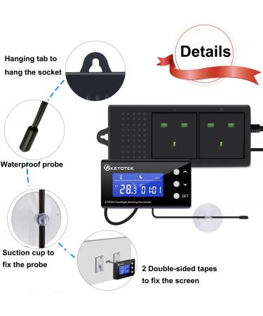 KETOTEK Digital Dimming Thermostat Reptile Day/Night Timer | PID Temperature Controller for Heat Lamps, Terrariums, Aquariums | Waterproof Sensor Probe KT5000 - Buy Online on SooperMarket.com