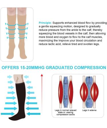 Acwoo Compression Stockings for Men & Women - Medical Knee Socks (L/XL) - 2 Pairs Black & Beige - Thrombosis Support - Buy Online on SooperMarket.com