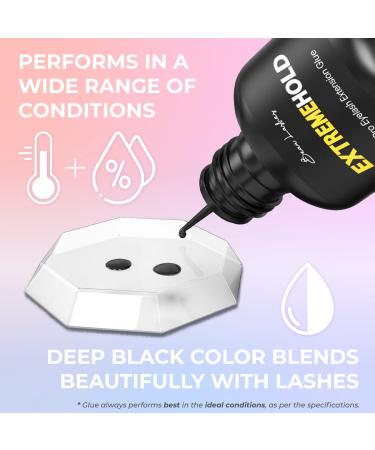 Extreme Hold Eyelash Extension Glue | Strongest Black Lash Adhesive for Professionals | Fast Drying & Long Lasting Semi Permanent Lashes | Up to 8 Weeks Retention - Buy Online on SooperMarket.com