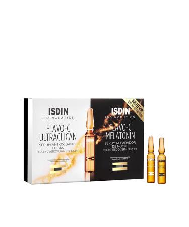 ISDIN Isdinceutics Day and Night Pack | Flavo-C Ultraglican (10 ampoules) and Flavo-C Melatonin (10 ampoules) | Daily Antioxidant Serum and Night Recovery Serum