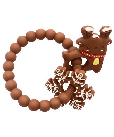 BIGSPINACH Christmas Teether with Toy Reindeer and Snowflake Christmas Silicone Rattles and Teething Ring Blind Box for Baby First Christmas Gifts (2PC)