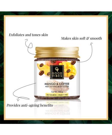 Good Vibes Mango & Coffee Age Defying Body Scrub - Nourishing Exfoliant for Radiant Skin | 100 gm | International Shipping - Buy Online on SooperMarket.com