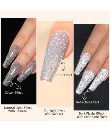 MIZHSE Reflective Glitter Gel Polish Set - Silver Colorful Glitter | Christmas Nail Art Varnish Manicure Kit for Beginners | Soak Off LED Lamp Included - Buy Online on SooperMarket.com