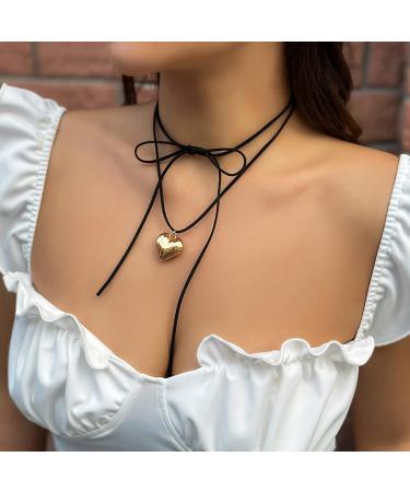 Oralgo Simple Heart Choker Necklace | Adjustable Silver Collarbone Chain Jewelry - Buy Online on SooperMarket.com