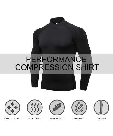 3 Pack Men's Mock Turtleneck Compression Shirts - Long Sleeve Sun Protection Workout Tops - Black, Gray, White - Large - Buy Online on SooperMarket.com
