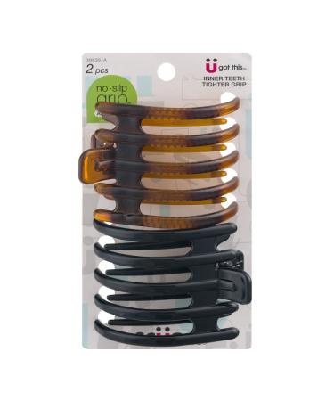 Scunci No-Slip Grip Inner Teeth Hair Clip unisex 2-Count per Pack (1-Pack)