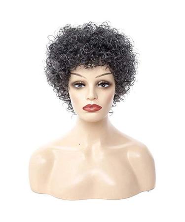 BGHJUE Wig Women S Curly Wave Human Hair Wigs Black Short Wigs 15cmBlack