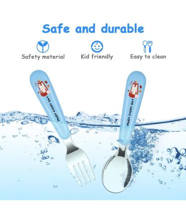 Vicloon Baby Fork and Spoon Set - Stainless Steel Cutlery for Toddlers - Fox Pink/Blue/Beige - Buy Online on SooperMarket.com