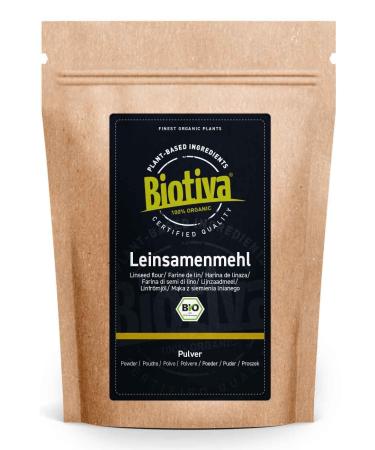 Biotiva Linseed Flour Organic 1kg - Flax Plant - Low Carb Flour - Gluten-Free Soy-Free Lactose-Free - Certified and Controlled in Germany.