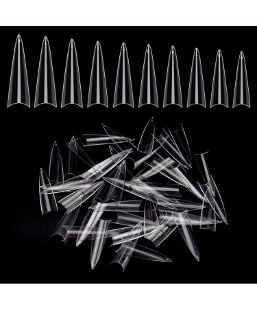 No lifting 1200PCs c curved long stilettoform false nails 10 sizes half cover fake stealing nails artificial acrylic French nail tips for nail art salon & diy nail decor - clear