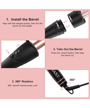 8-in-1 Beach Wave Curling Iron Wand Set for Long and Short Hair - 30s Heat-up, 5 Ceramic Barrels, 2 Heat Settings - Rosa Gold - Buy Online on SooperMarket.com