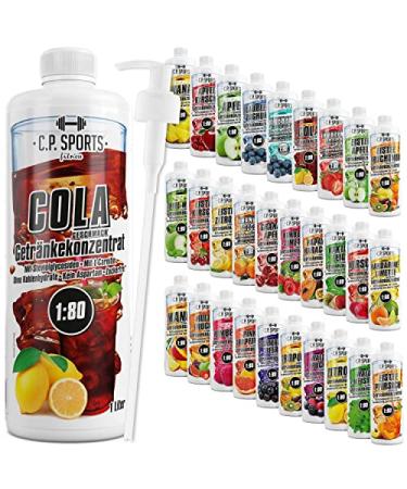 C.P.Sports beverage syrup for mineral drink i syrup sugar-free for vital drink cola with vitamins i beverage concentrate for mixing with water for sports drink i 1 liter + pump dispenser cola 1 l (1 Pack)