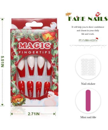 Vatocu Christmas Snowflakes Glitter False Nails - 24pcs Long Xmas Press on Nails for Women and Girls - Buy Online on SooperMarket.com