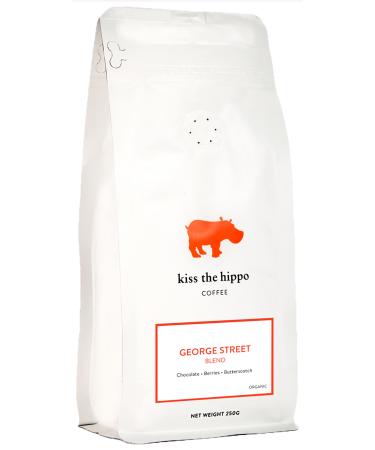 Kiss The Hippo - George Street Blend Coffee| Organic Whole Beans | Carbon-Negative | Aeropress Cafetiere Filter | Suitable for Milk Coffee | Notes of Caramel Red Berry Chocolate | 250 gr Caramel Red Berry Chocolate 250 g (Pack of 1)