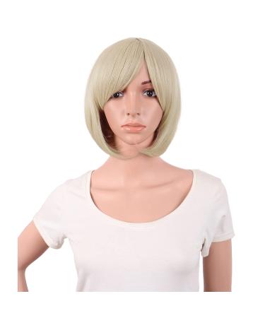 MapofBeauty 12 Inch/30 cm Short Bob Straight Side Bangs Synthetic Fiber Heat Resistant Hair Party Cosplay Wig (Blonde)