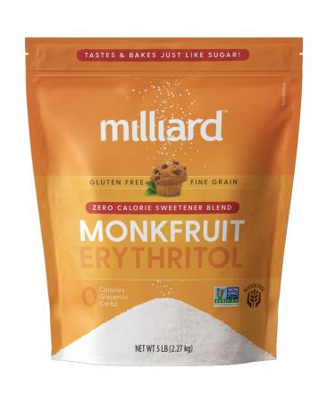 Milliard Monk Fruit Sweetener 1:1 Sugar Replacement, 0 Calories White Monkfruit with Erythritol (5 Pound)