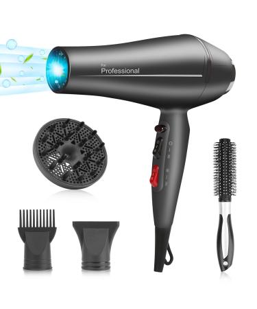 Faszin Ionic Hair Dryer - 2400W Professional Hairdryer with Triple-L Plus Heat Resistant Technology Real Blow-Dry Without Overheating Comes with 4 Styling Accessories-Black