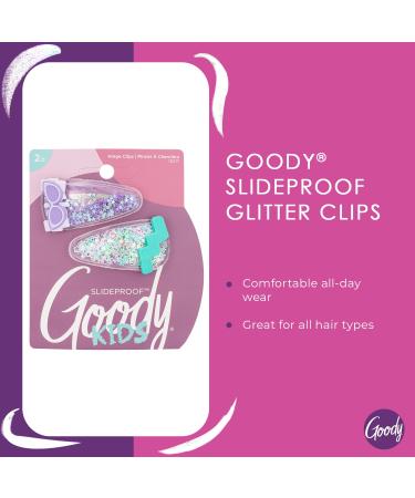 Goody Kids Slideproof Hair Snap Clips - Nostalgia Glitter (2 Count) | Hinge Clips for All Hair Types - Pain-Free Accessories for Women and Girls - Buy Online on SooperMarket.com