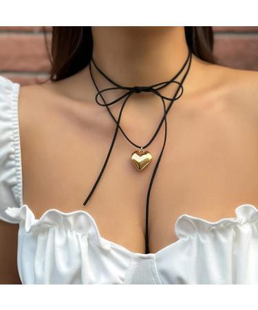 Oralgo Simple Heart Choker Necklace | Adjustable Silver Collarbone Chain Jewelry - Buy Online on SooperMarket.com