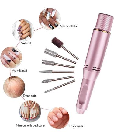 Rechargeable Electric Nail File Cutter 30000 RPM - Professional Metal Nail Drill with Adjustable Speed for Manicure and Pedicure - Includes Polishing Tool - Pink - Buy Online on SooperMarket.com