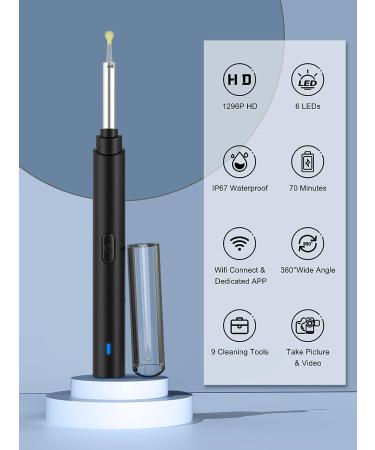 Wireless 1296P HD Ear Wax Removal Tool with Camera and LED Lights - Waterproof Otoscope for iPhone & Android - Black - Buy Online on SooperMarket.com