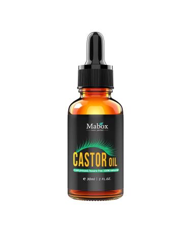 Mabox Castor Oil - 100% Organic Pure - Grow Eyelashes and Eyebrows - Hexane Free - For Hair Skin and Nails - With Applicator Wand and Brush Kit ( 1 Fl Oz  30 ml )