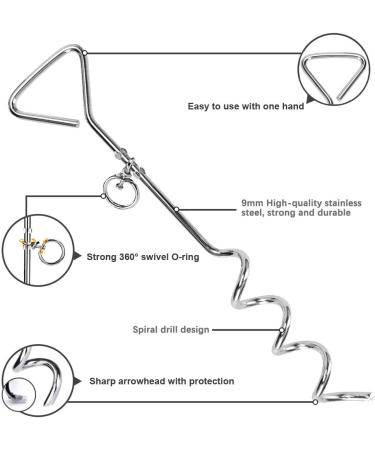 XhuangTech 16.4ft Dog Tie Out Cable with 16 inches Heavy Duty Spiral Ground Stake Spike for Dog Up to 130 lbs for Playing Camping and Backyard in Ground - Buy Online on SooperMarket.com