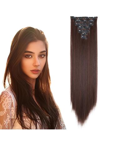 prinfantasy Halo Hair Extension Long Straight Clip in Synthetic Hairpiece Brown Hair Pieces for Women MW147 GBMW147 24 inch