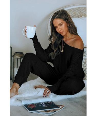 PRETTYGARDEN Women's Ribbed Off Shoulder Tracksuit Set - Black, Large - Buy Online on SooperMarket.com
