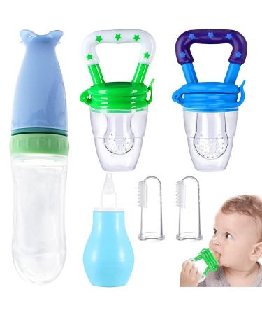 Qixuer 1PCs Silicon Squeeze Baby Feeding Spoons 2PCs Finger Toothbrush Baby 1PCs Nasal Sicans Suck 2Pcs Fruit Sucker Baby Feeder Fruit Sucker Schnuller Bite ring For fruit vegetables porridge