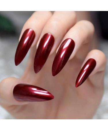 UrtjSDG Extra Long Sharp Stiletto Artificial Nails - Claret Red Lace Press-On Nail Tips for Salon Quality Art & Party Wear - Buy Online on SooperMarket.com