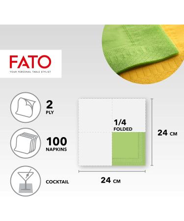 Fato Disposable Paper Napkins - 100 Pack Apple Green 24x24cm 4-Fold 2-Layer Eco-Friendly & FSC Certified for Aperitifs & Cocktails - Buy Online on SooperMarket.com
