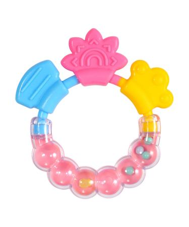 Baby Rattle Chew Toy Infant Rattle Teether Gum Silicone Rattle Teether Gum Baby Teething Toys Rattle Baby Toys Rattle Chew Toy for Baby Infants (Pink)