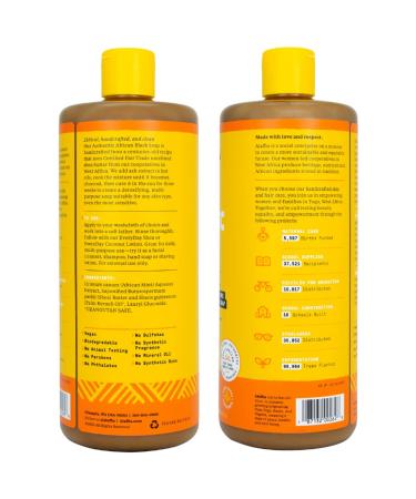 Alaffia Authentic African Black Soap - 2 Pack 32 Fl Oz | All-in-One Body Wash, Face Wash, Shampoo & Shaving Soap with Fair Trade Shea Butter, Unscented - Buy Online on SooperMarket.com