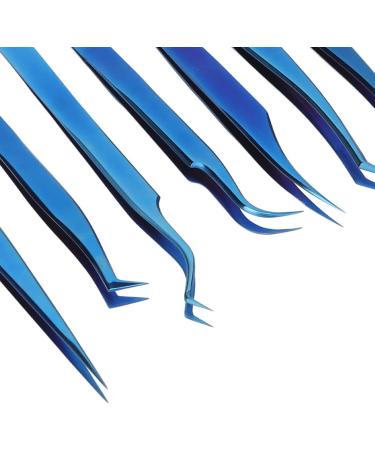 8-Piece Stainless Steel Eyelash Tweezers Set - Fine Tip Ergonomic Blue Titanium Eye Makeup Tools for Women - Portable & Durable - Buy Online on SooperMarket.com