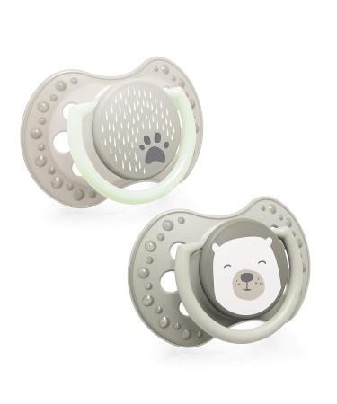 LOVI Dynamic Pacifier 6-18 Months Silicone BPA-Free Buddy Bear Collection 2 Pack Grey 6-18 Months (Pack of 2)