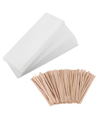 Lanjue 150 Pcs Wax Strips Kit Including 50 Pcs Paper Wax Waxing Strips Non-Woven Wax Strips 100 Pcs Wax Applicator for Body Hair Facial Removal