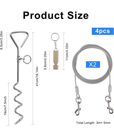Dog Stake and Tie Out Cable Heavy Duty Stainless Steel Spiral Ground Spike Stake 2 PCS Outdoor Dog Camping Tie Out Lead Leash with & Whistle for Dog Playing Camping and Backyard in Ground - Buy Online on SooperMarket.com