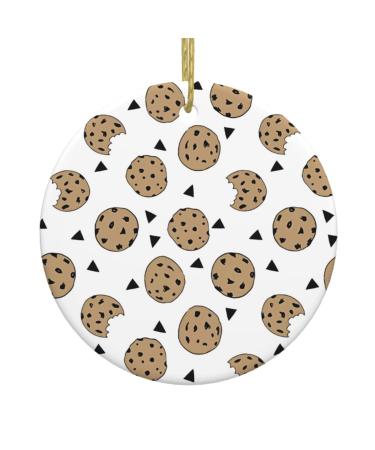 YYHHAOFA Cookies Food Chocolate Chip Biscuits Prints Christmas Ceramic Round Pendant Decoration - Festive Hanging Ornament for Stores and Homes -2.9 in