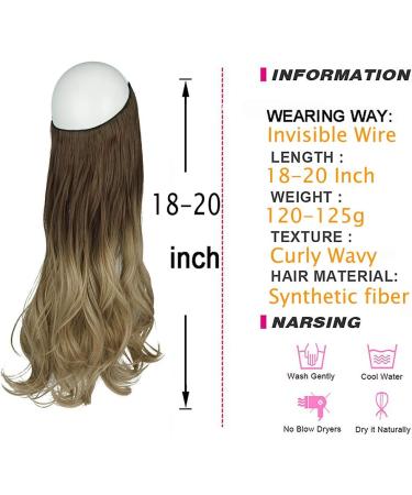 OMGREAET Brown Ombre Wavy Curly Halo Hair Extensions - Light Brown to Light Blonde - 20 Inch - Heat Friendly Fiber - No Clip - Buy Online on SooperMarket.com