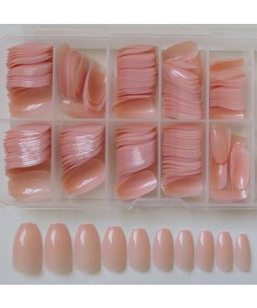 240pc Short Coffin Press on Nails Glossy Ballerina False Nails Artificial Fingernails Manicure DIY Decor 10 Sizes (Nude Pink