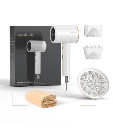 Bestauty Professional Hair Dryer 2000W Fast Drying Hairdryer with Diffuser 2 Speed Lightweight Hairdryer with Cool Button Hairdryers for Women for Travel/Business Trip(Pearl White)